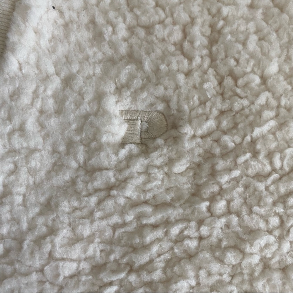 PINK Victoria's Secret Cream Sherpa V-Neck Hoodie Sweater - Picture 5 of 6